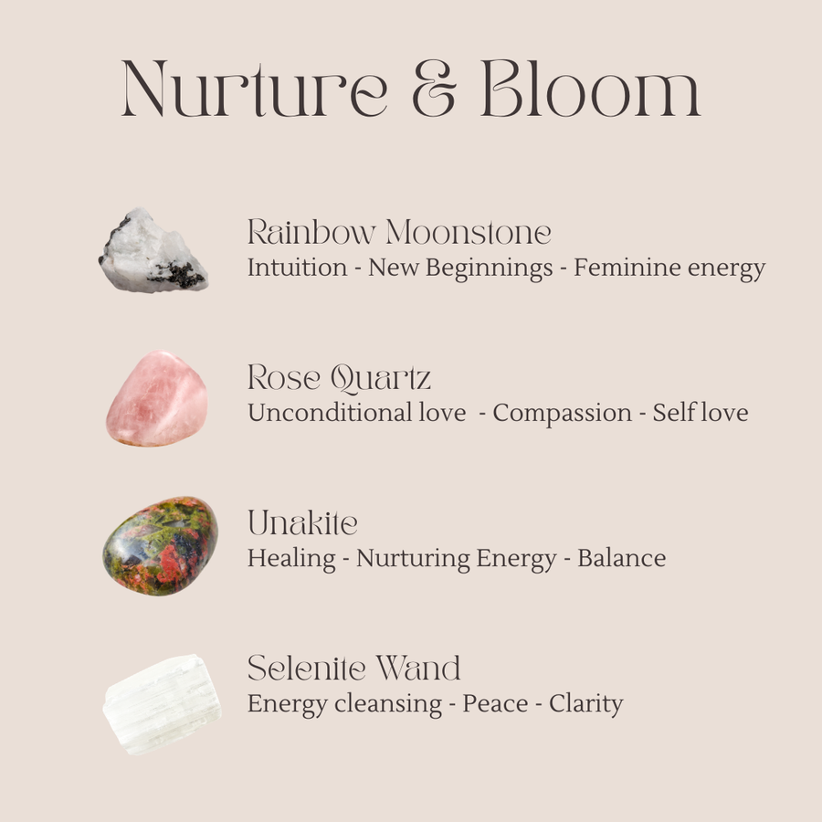 Nurture & Bloom - Rainbow Moonstone, Rose Quartz, Unakite & Selenite